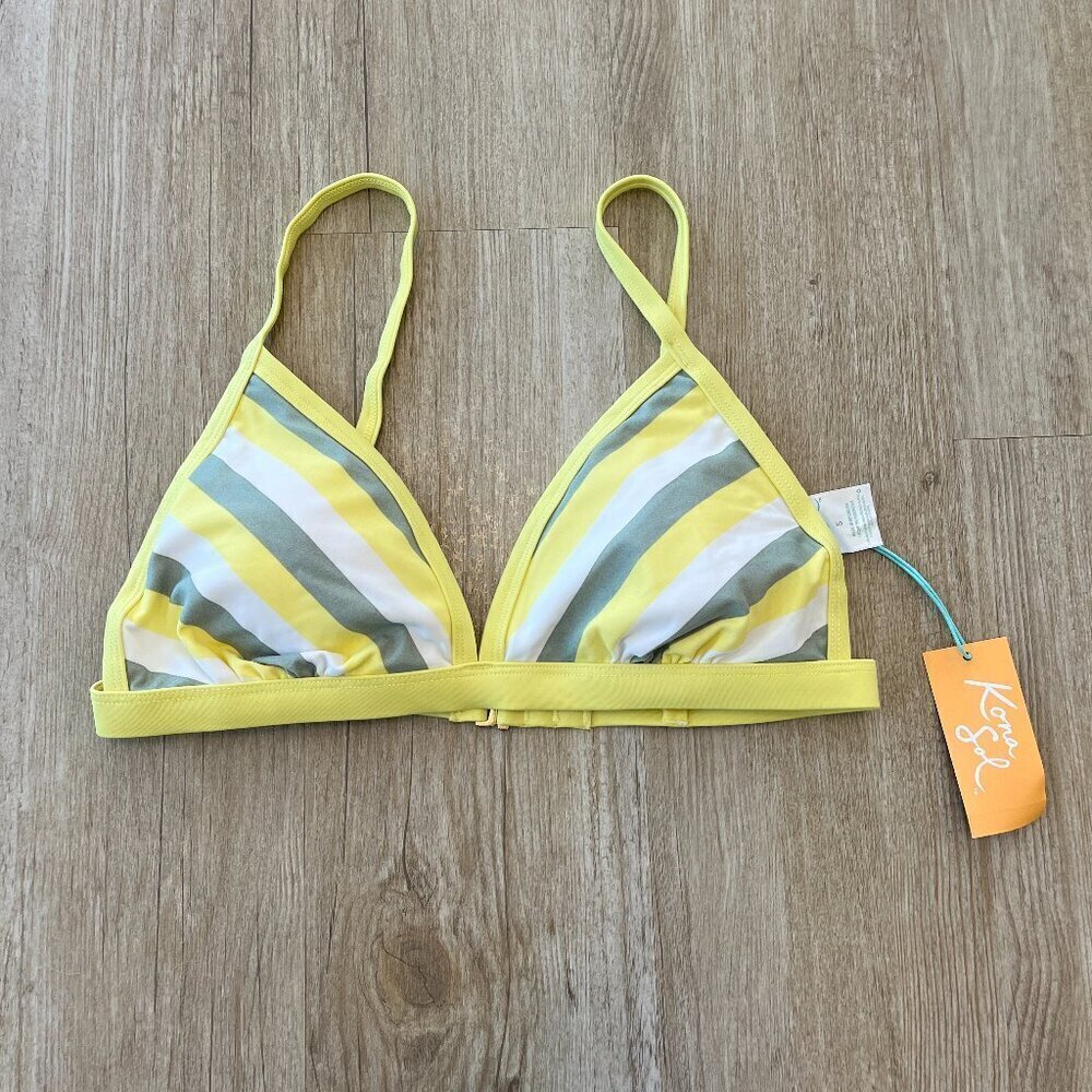 Womens Kona Sol NWT Yellow/Green Stripe Bikini Top - S